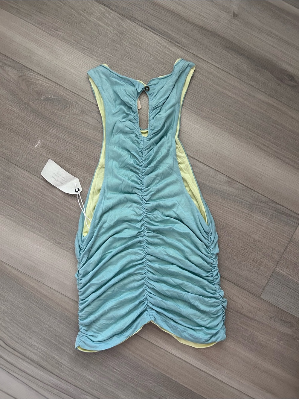 Pilcro Aqua Blue and Pale Yellow Ruched Crop Tank